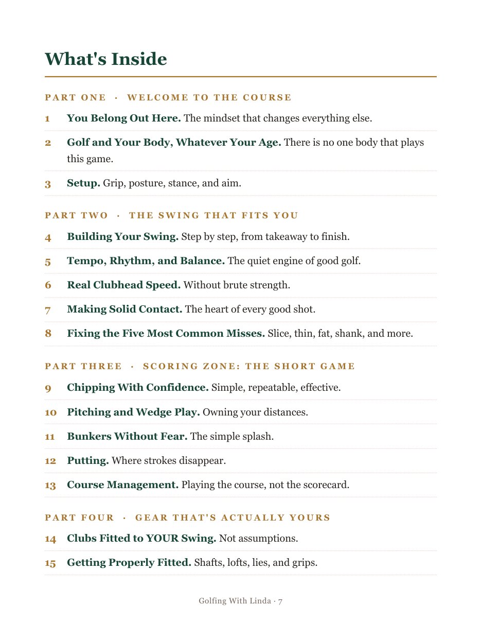 What's Inside contents page